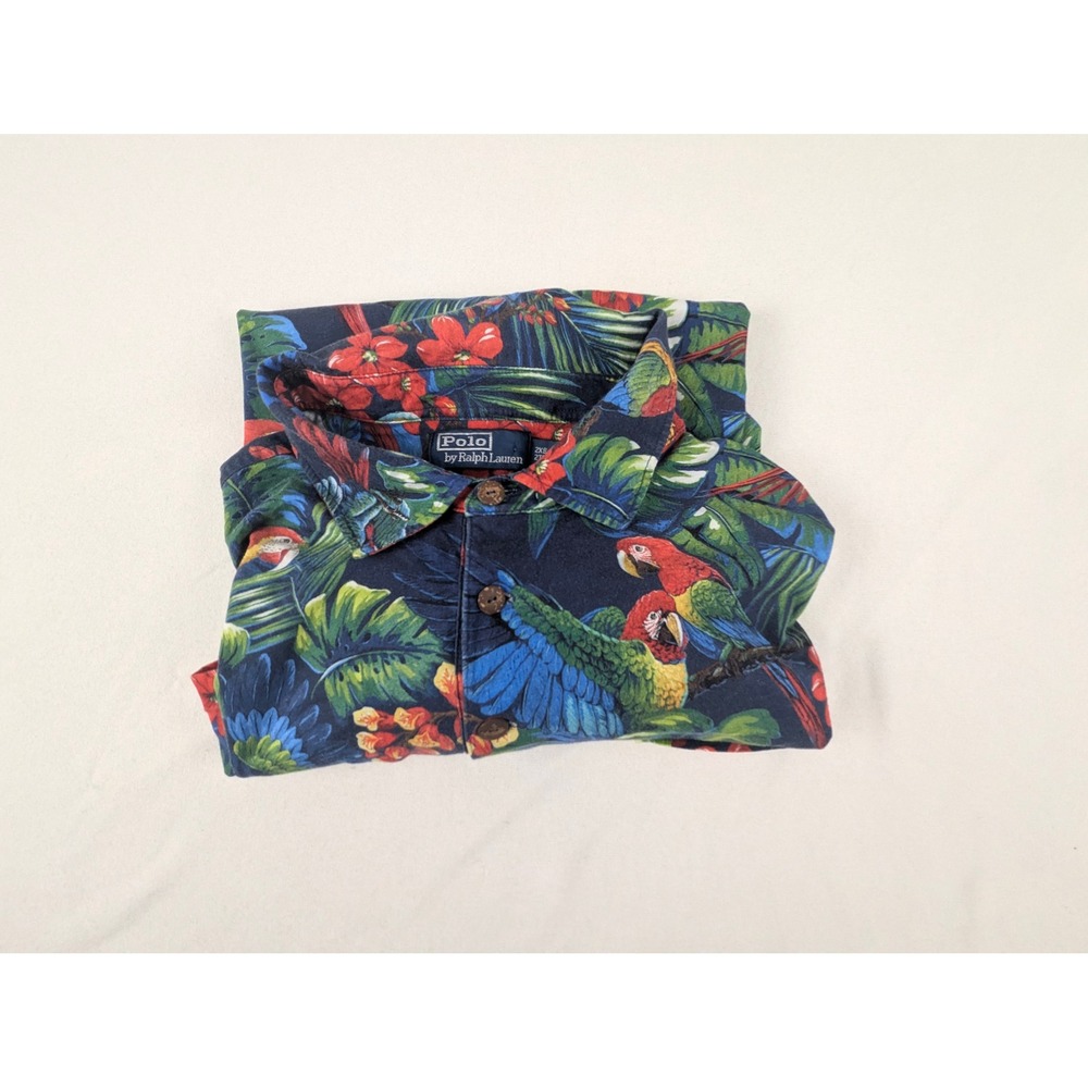 Polo Ralph Lauren Mens 2XB Navy Tropical Parrot Floral Mesh Polo Shirt Big Tall - Picture 15 of 16
